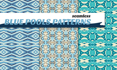 Seamless patterns as background inspired by ocean waves and blue pools