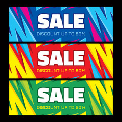 Sale - discount up to 50% - abstract horizontal vector banners set.
