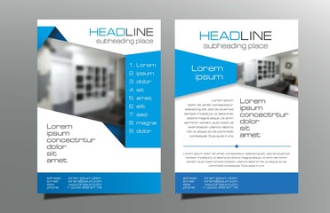 Grey, blue brochure flyer template design vector. Leaflet cover. Geometric layout A4 size