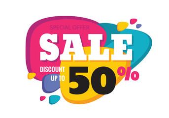 Fototapeta premium Sale - creative abstract vector banner. Discount up to 50%. Colored design layout.