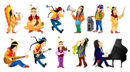 Fototapeta na wymiar Vector set of american indians music illustrations