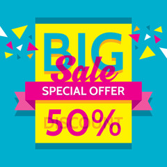 Big sale - vector business banner. Special offer. Discount 50%.