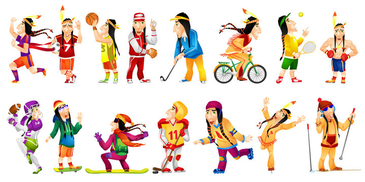 Vector set of american indians sport illustrations