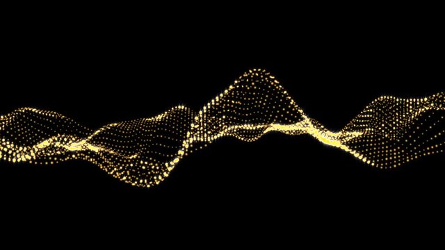 Golden  wave form particle 3D render look like spider web smooth flowing with moving camera abstract background animation motion graphic suite for add text or making introduction on black background