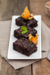 Homemade Chocolate Brownie on a white plate