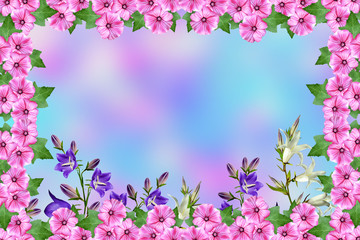 Obraz na płótnie Canvas Summer landscape. Frame of beautiful colorful flowers of petunia