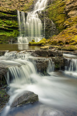 Flowing waterfall Scaleber Force in the Yorkshire Dales National Park, UK.