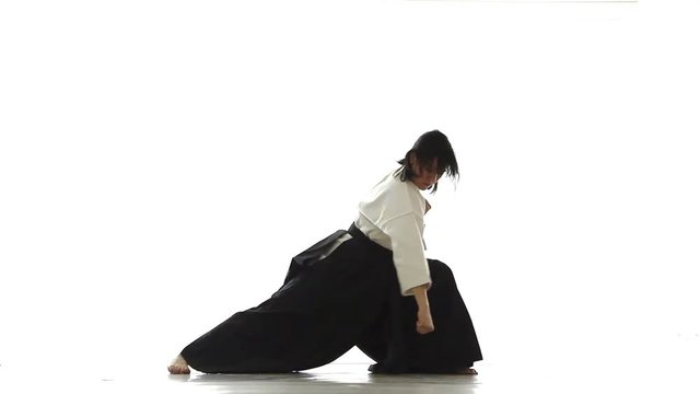 beautiful woman holds a kung fu