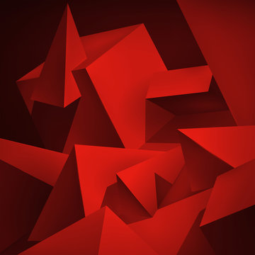 Geometric shapes red background, a lot of abstract objects, volume triangles and cubes, vector design wallpaper