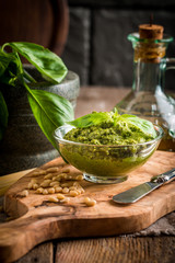 Green basil pesto sauce