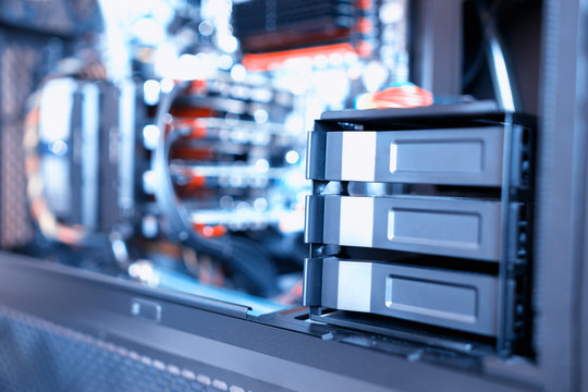 Horizontal data storage array bokeh background
