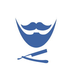 blue barber and razor icons over white color