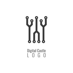 Digital castle, fortress vector logo. Tower architecture icon.