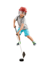Fototapeta na wymiar Boy Playing Ice Hockey