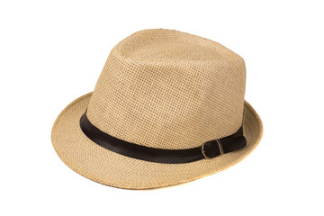 Pretty straw hat isolated on white background, Brown straw hat isolated on white background