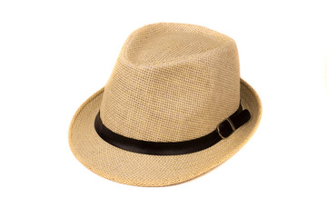 Pretty straw hat isolated on white background, Brown straw hat isolated on white background