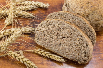 Home baked brown bread slices on the table