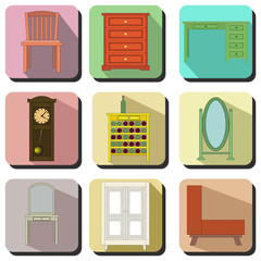 Set icons classic color furniture 3d. Vector illustration.