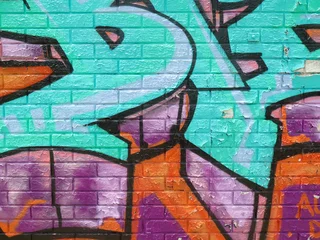 Photo sur Aluminium Graffiti Mur peint : motif abstrait coloré en détail de graffiti