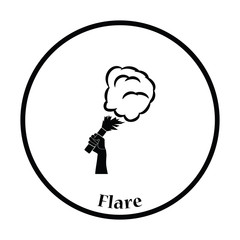 Football fans hand holding burned flare with smoke icon