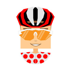 Professional cyclist in polka-dot jersey - best climber, mountains classification. Flat style character, square head style. Avatar icon. Vector illustration.