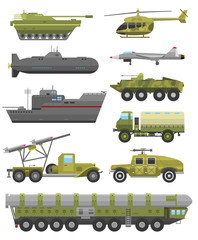 Fototapeta na wymiar Military technic army, war tanks and military industry technic armor tanks collection. Military technic and armor tanks, helicopter, hurricane, missile system submarine, armored personnel carriers