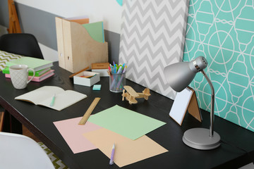 Workplace of creative person indoors