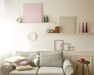 Stylish room interior on white wall background