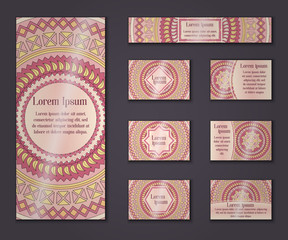 Vector vintage business and invitation card set. Floral mandala pattern ornaments. Oriental design Layout. Islam, Arabic, Indian, ottoman motifs.