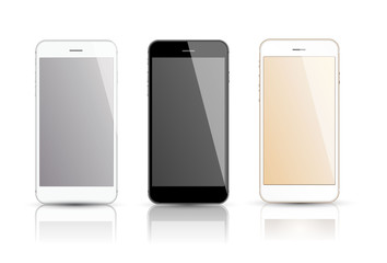 New realistic mobile phone smartphone collection iphon style mockups with blank screen isolated on white background. Vector illustration. for printing and web element, Game and application mockup.