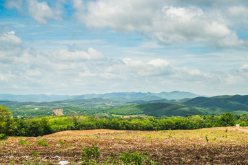 Fototapeta na wymiar Landscape with fields and mountains,saraburi,Thailand