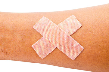 Adhesive bandage on arm.