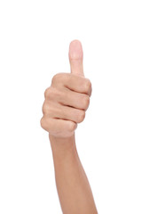 Woman hand with thumb  isolated on white background.Clipping path