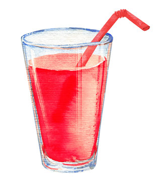 Watercolour illustration of red fruit juice glass