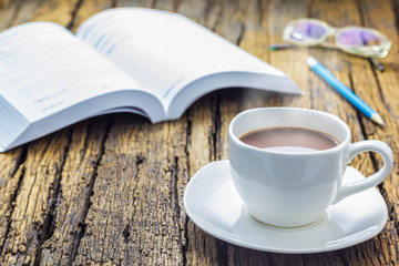 Coffee cup on wood table