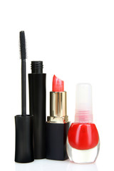 women's makeup accessories on white isolated background