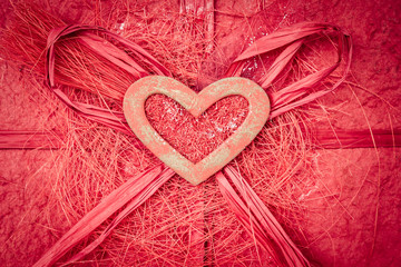 Hearts on a red paper background