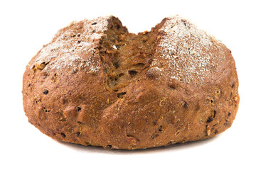 Multigrain bread from wheat flour on a white background.