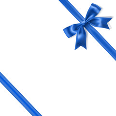 royal blue silky bow and ribbon corner on white background