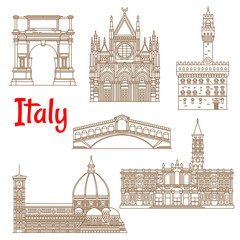 Symbolic landmarks of Italy linear symbols
