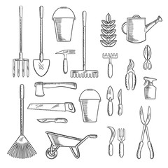 Gardening tools sketches for farming design