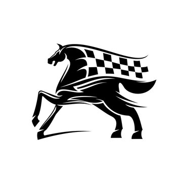 Horse with mane as checkered race flag symbol