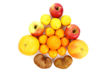group of different fruits on white background