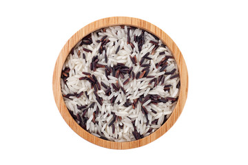 Mix basmati rice and rice berry in wood bowl