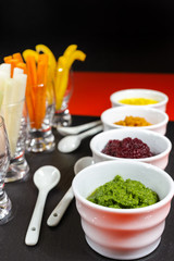 Healthy snacks - four colorful vegetable mousses