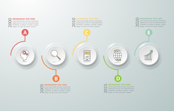 Timeline infographic 5 options,  Business concept infographic template