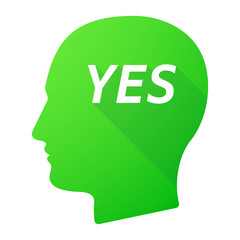 Isolated long shadow male head with    the text YES