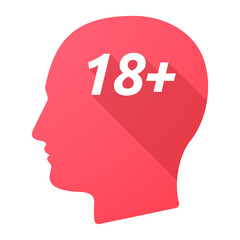 Isolated long shadow male head with    the text 18+