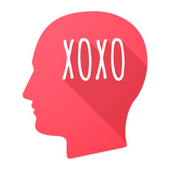 Isolated long shadow male head with    the text XOXO