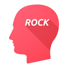 Isolated long shadow male head with    the text ROCK